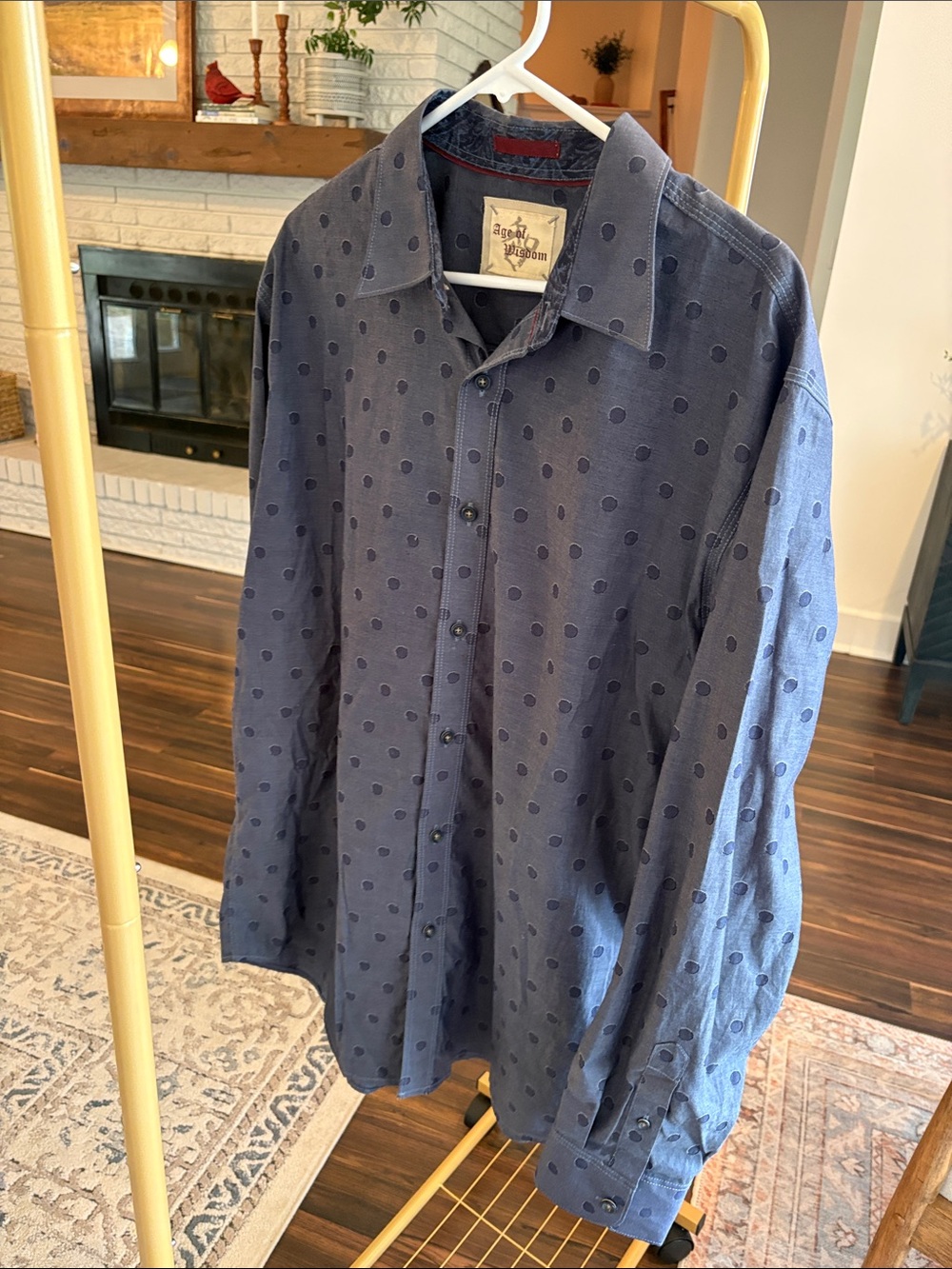 Men's Navy Dot-Print Casual Button-Down Shirt